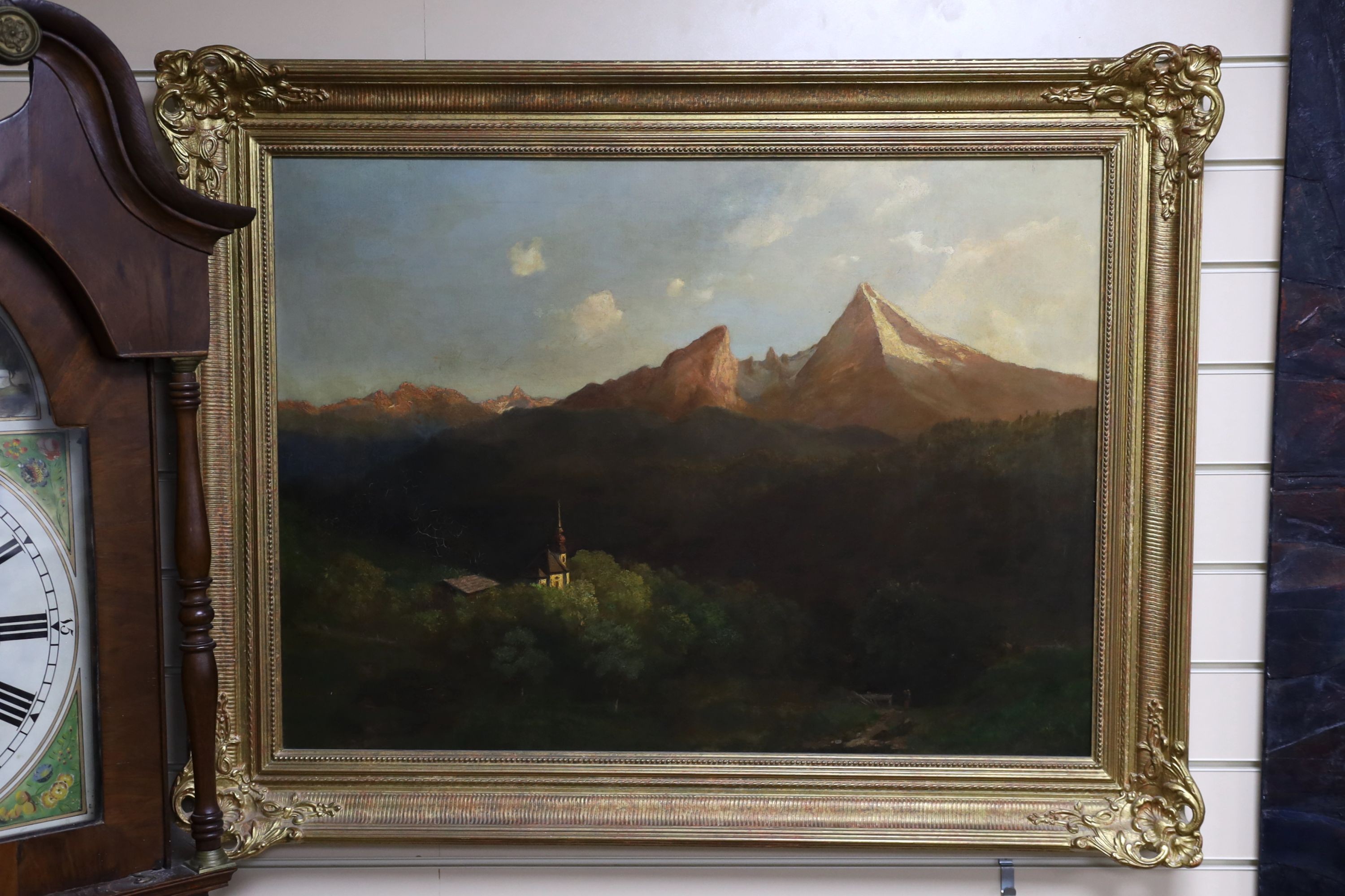 Austrian School, oil on canvas, Church in a mountain landscape, 59 x 81cm